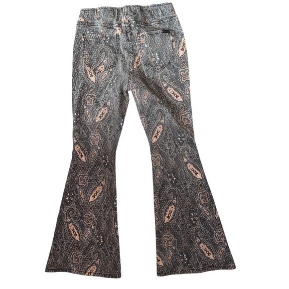 Rock & Roll Denim Paisley Print High Rise Bargain Bell Pull On Flare Jeans 28x30 - Picture 6 of 9